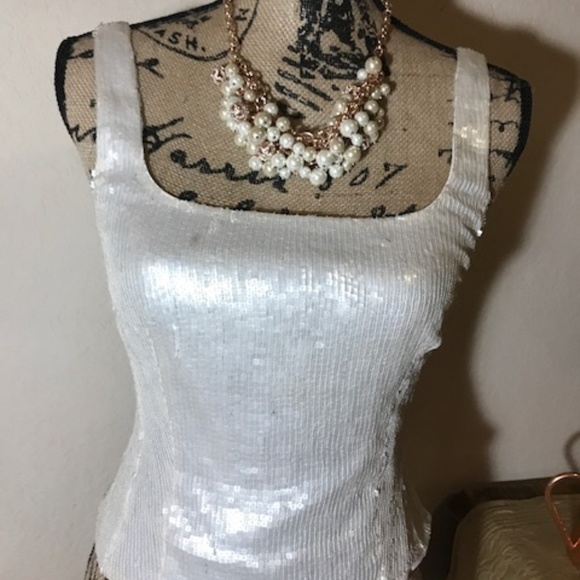 Shimmering White Sequined Giorgio Armani Cami - Picture 2 of 8